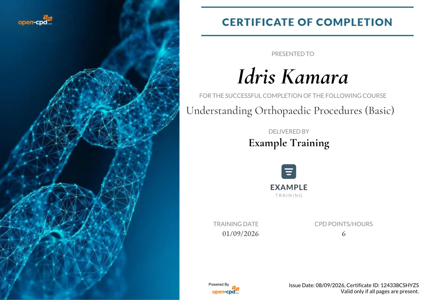 Open CPD's own ready-made certificate design